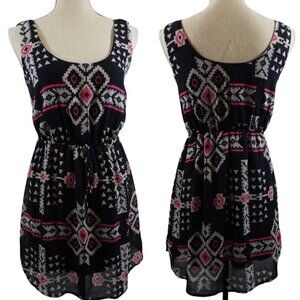 BeBop Slip Lined Elastic Waist Round Neck Sleeveless Aztec Print Dress - Small